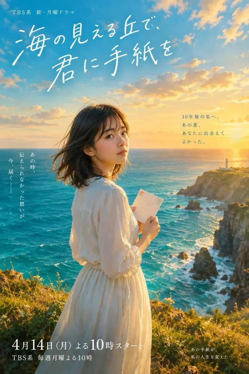 《海浪之上的信》影片封面，剧情、治愈、成长题材，2026 年影片演示海报